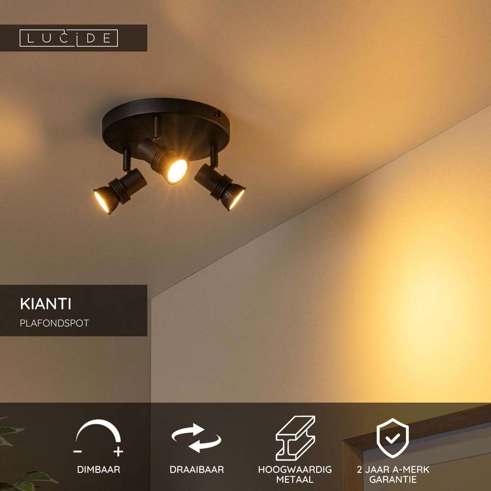 Plafondspot Kianti 3-lichts zwart Lucide 5411212530875