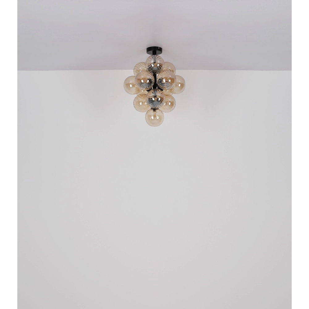 Zwarte plafondlamp Conor met amber glas Globo 9007371518173
