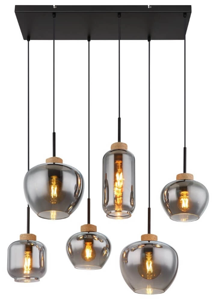 6-lichts hanglamp Matt zwart met hout Globo 9007371441518