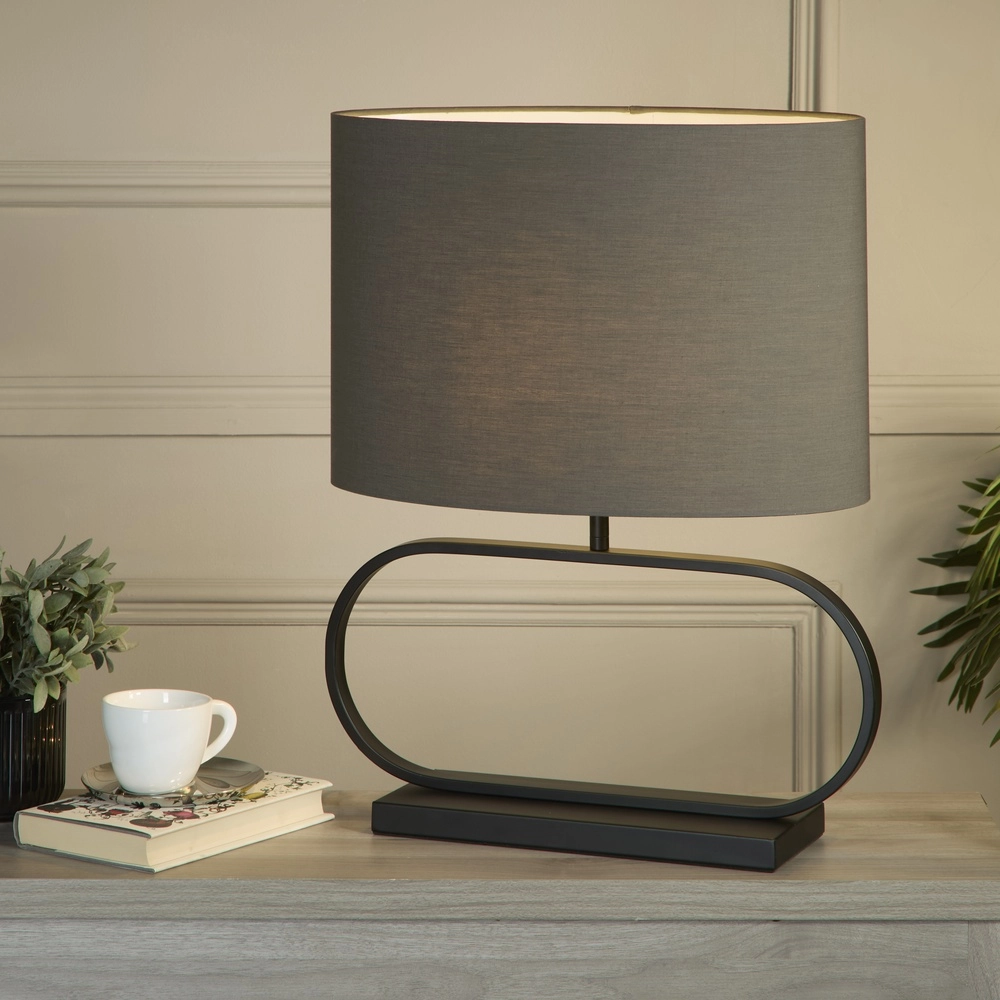 Tafellamp Sleek zwart met grijze kap Searchlight 5053423305417