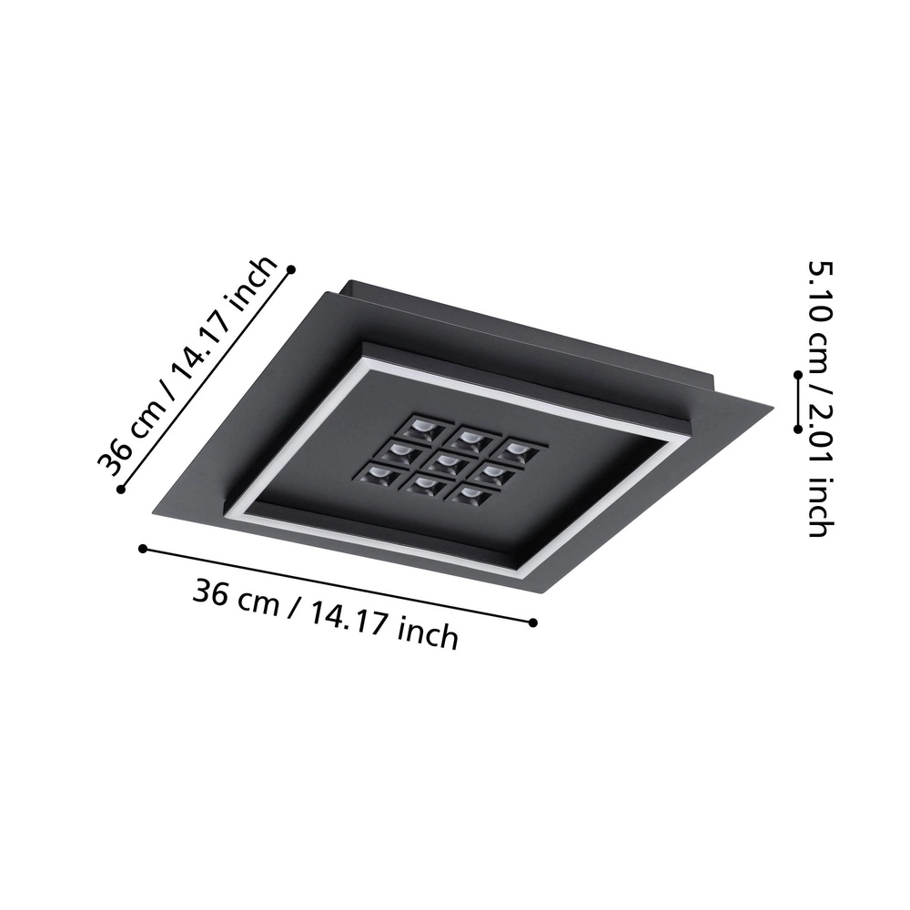 Moderne led plafondlamp Balazote 36x36 cm - zwart Eglo 9008606312719