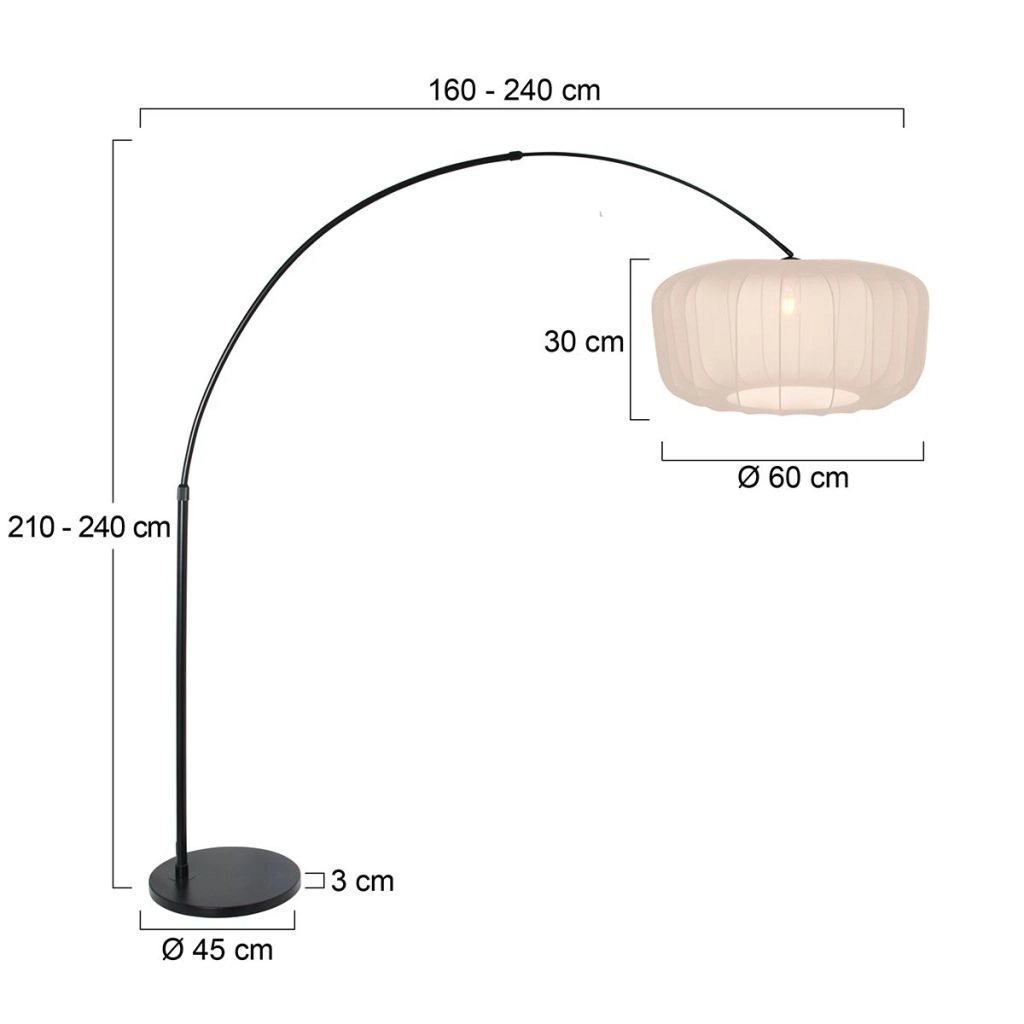 Zwarte booglamp Vela Lino met crème kap Ø60cm Steinhauer 8712746183580