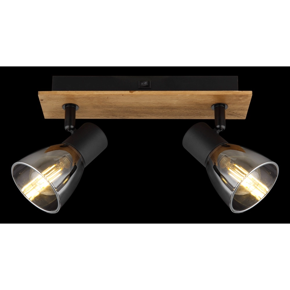 Plafondlamp Claude 2-lichts zwart met hout Globo 9007371443208
