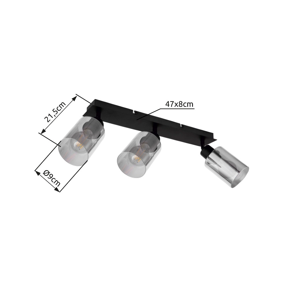Plafondlamp Hadera 3-lichts zwart met smoke glas Globo 9007371443215