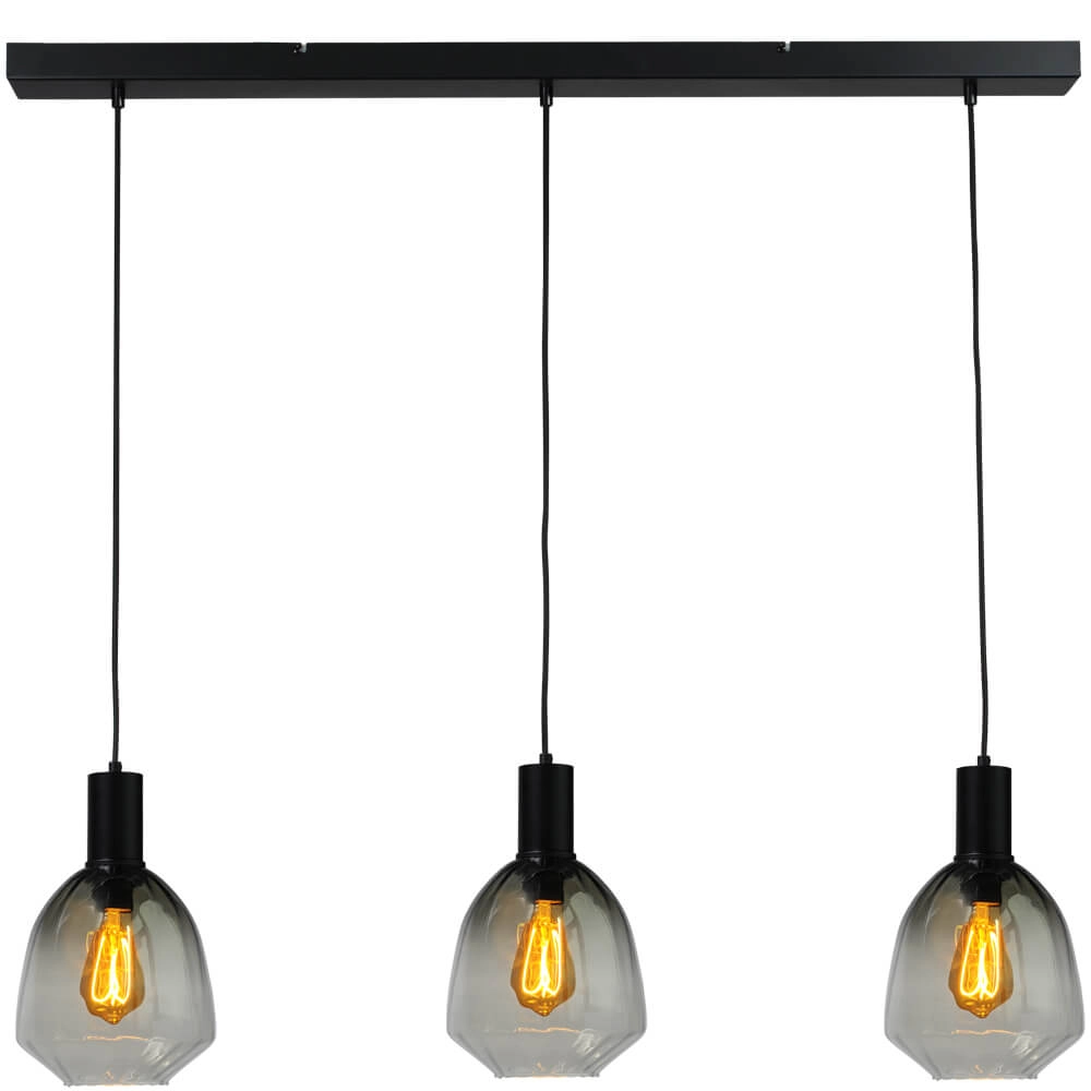 3-lichts hanglamp - zwart - Porto met Nicolette green glazen