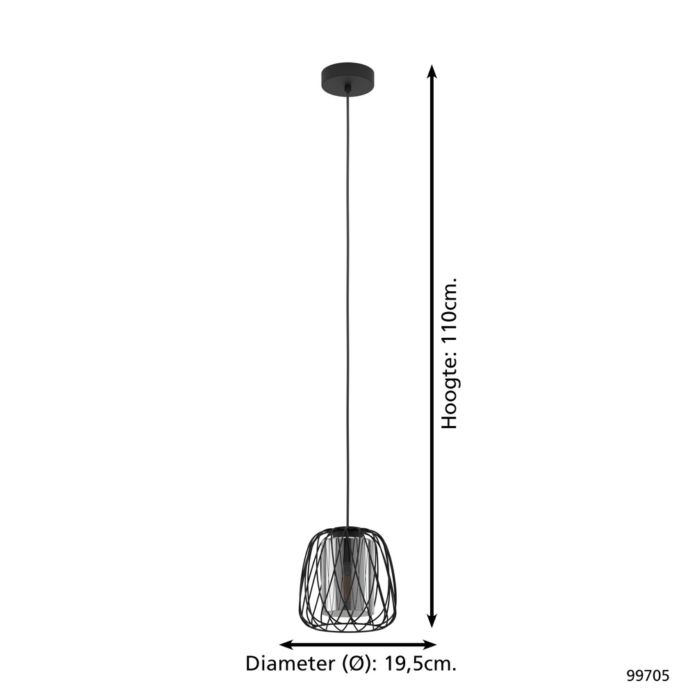Draad hanglamp Floresta Ø 20cm - met smoke glas Eglo 9002759997052