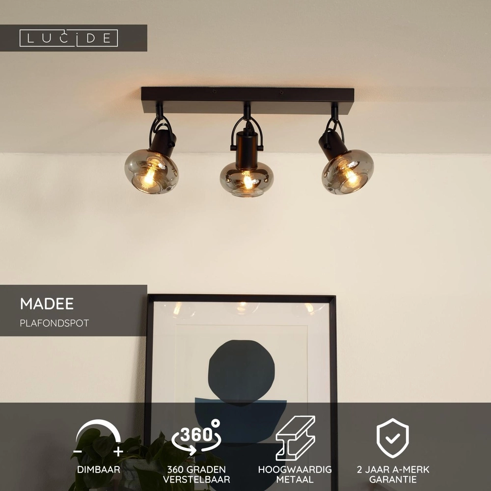 Plafondlamp Madee 3-lichts zwart Lucide 5411212176790