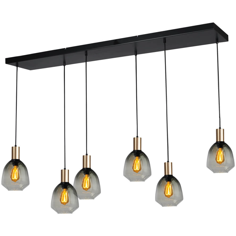 6-lichts hanglamp - goud - Porto met Nicolette green glazen
