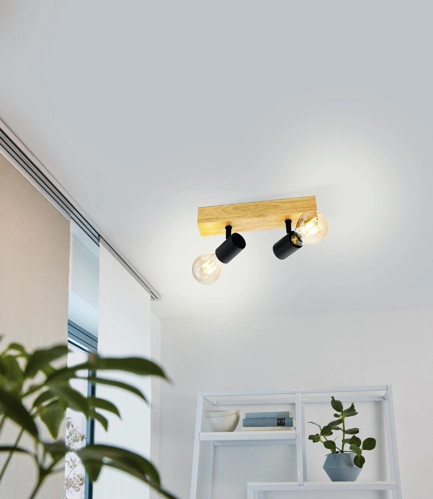 Spot Townshend 3 2-lichts zwart met hout Eglo 9002759994785
