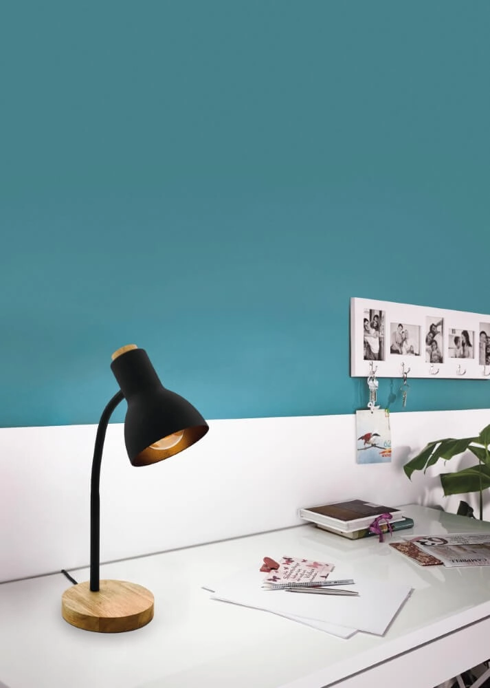 Landelijke bureaulamp Veradal zwart met hout Eglo 9002759988319