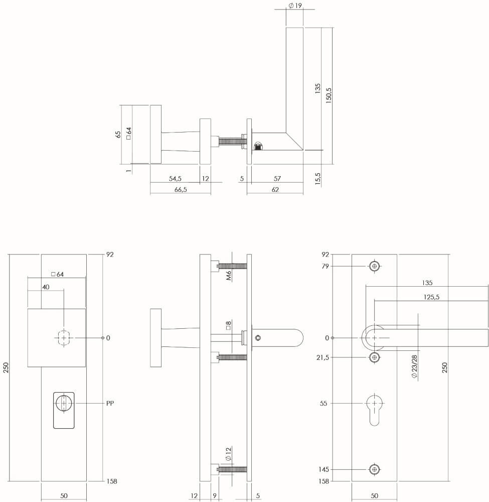 Voordeurbeslag Vurano kerntrekbeveiliging PC 55mm recht zwart Intersteel 8714186428306