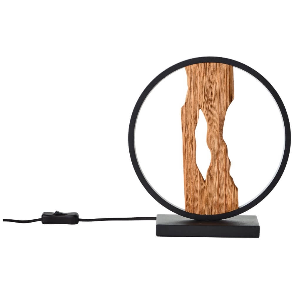 Tafellamp Chaumont rond zwart met hout Brilliant 4004353414978