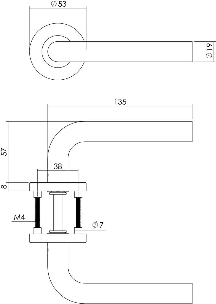 Deurklink Recht rozet met nok RVS Intersteel 8714186129517