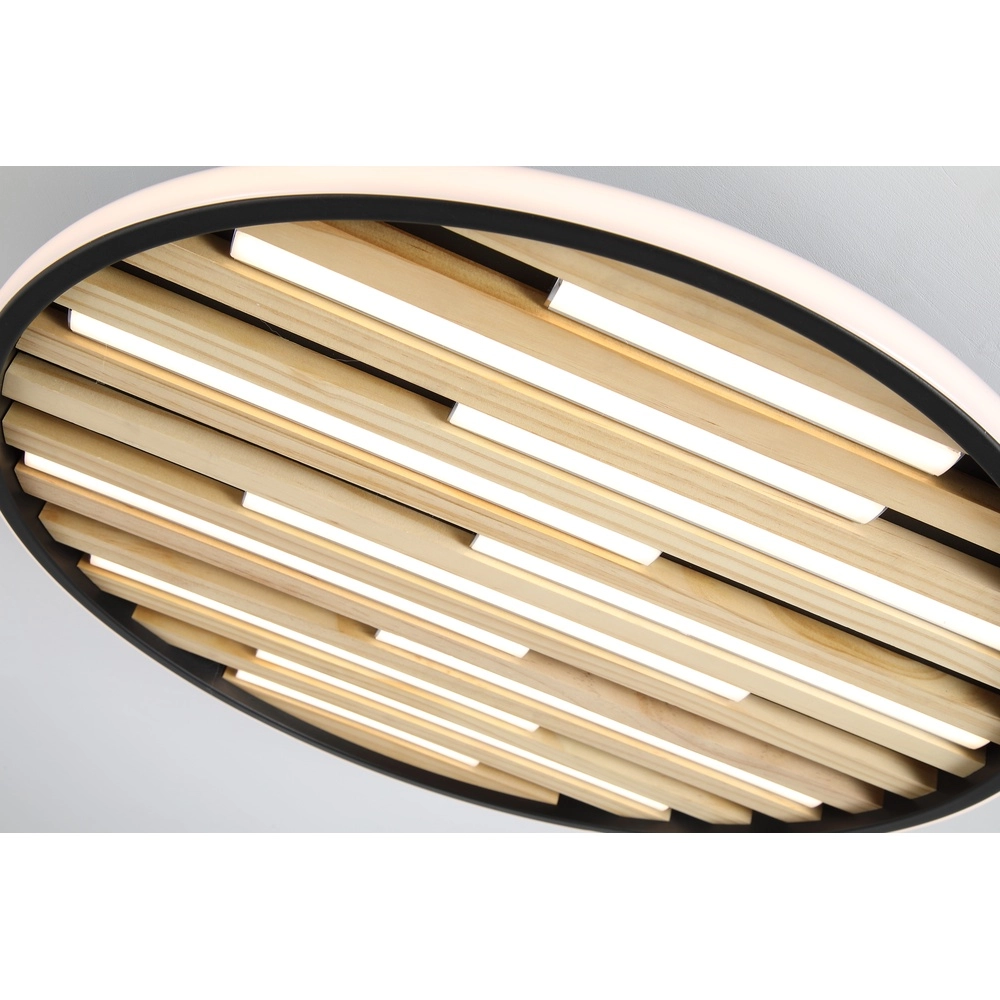 Plafonniere Equalise zwart met hout Searchlight 5053423298016