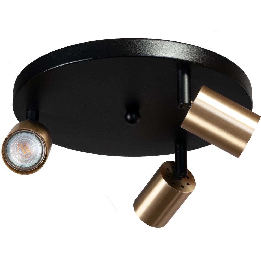 Zwarte plafondlamp Bounce met 3 gouden spots