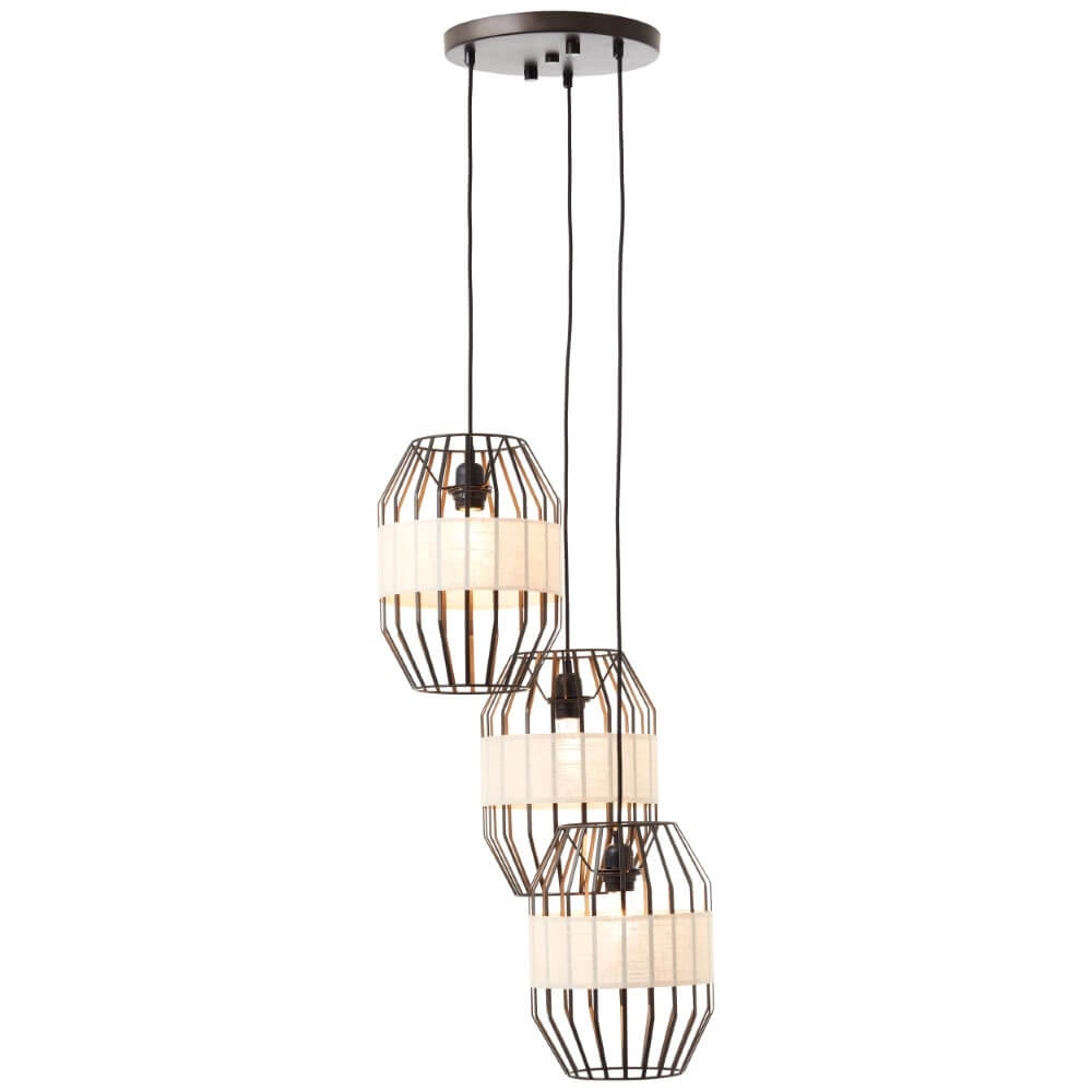 Hanglamp Slope 3-lichts zwart met zandkleur