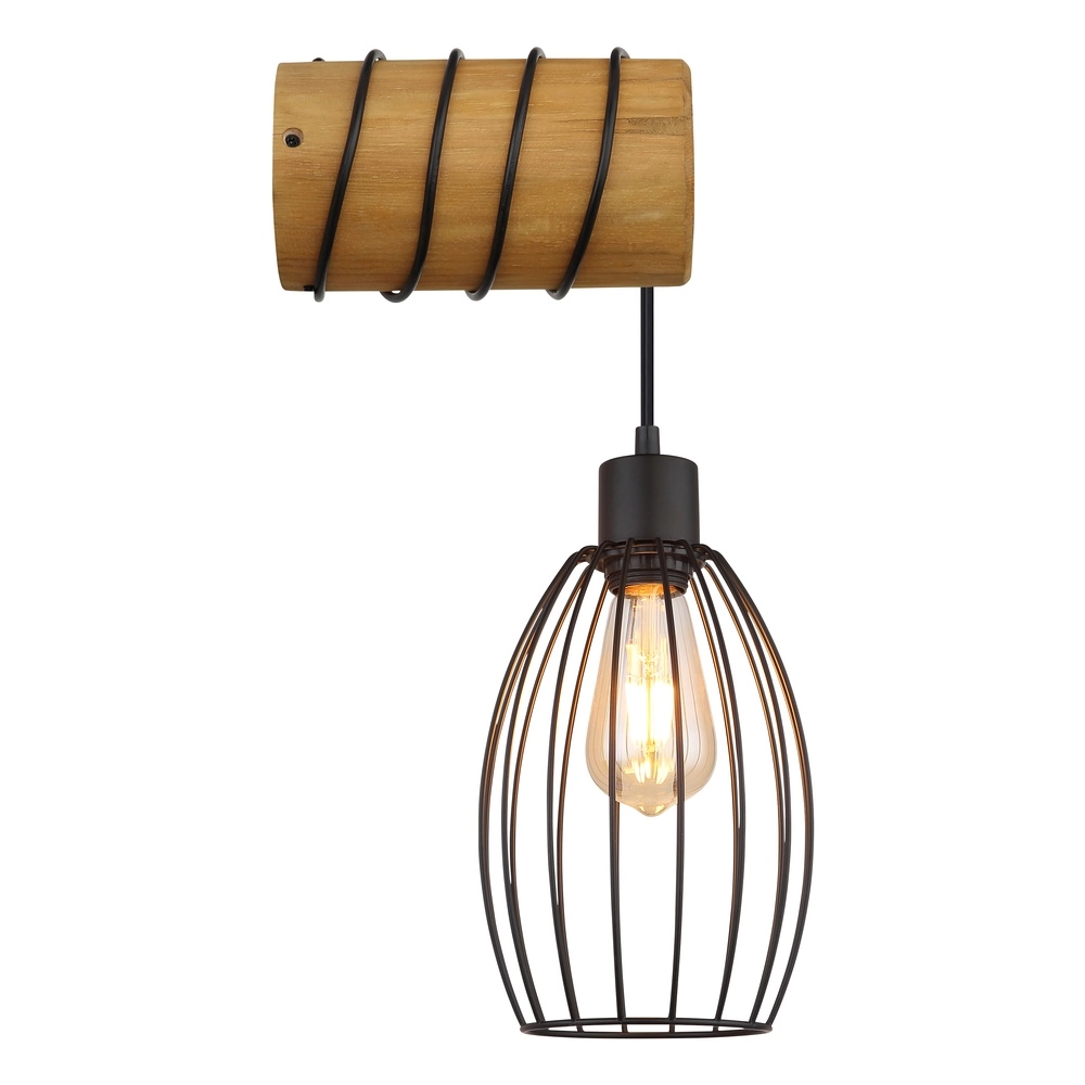 Wandlampje Berti zwart met hout Globo 9007371580330
