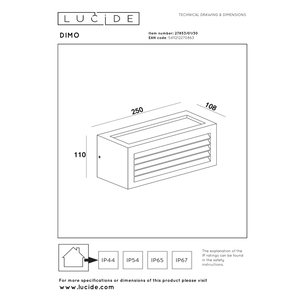 Design wandlamp Dimo IP54 antraciet Lucide 5411212270863