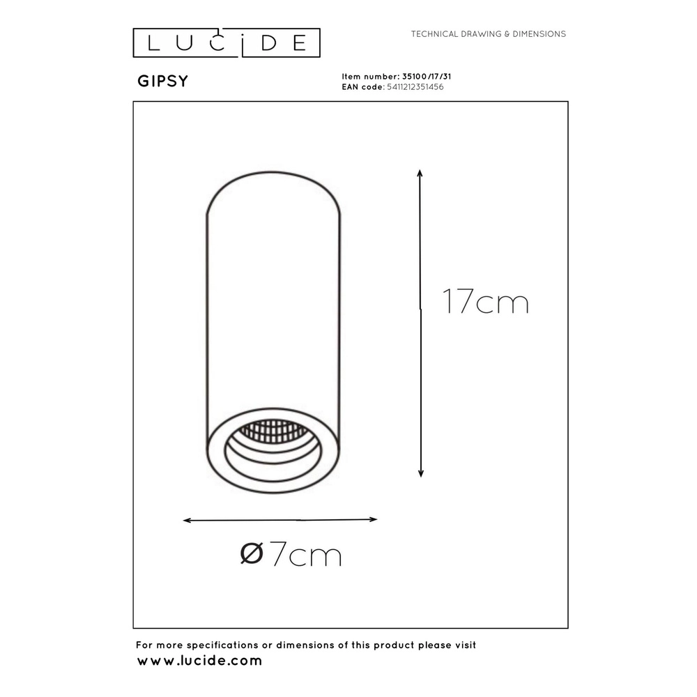 Plafondspot Gipsy 17cm wit Lucide 5411212351456