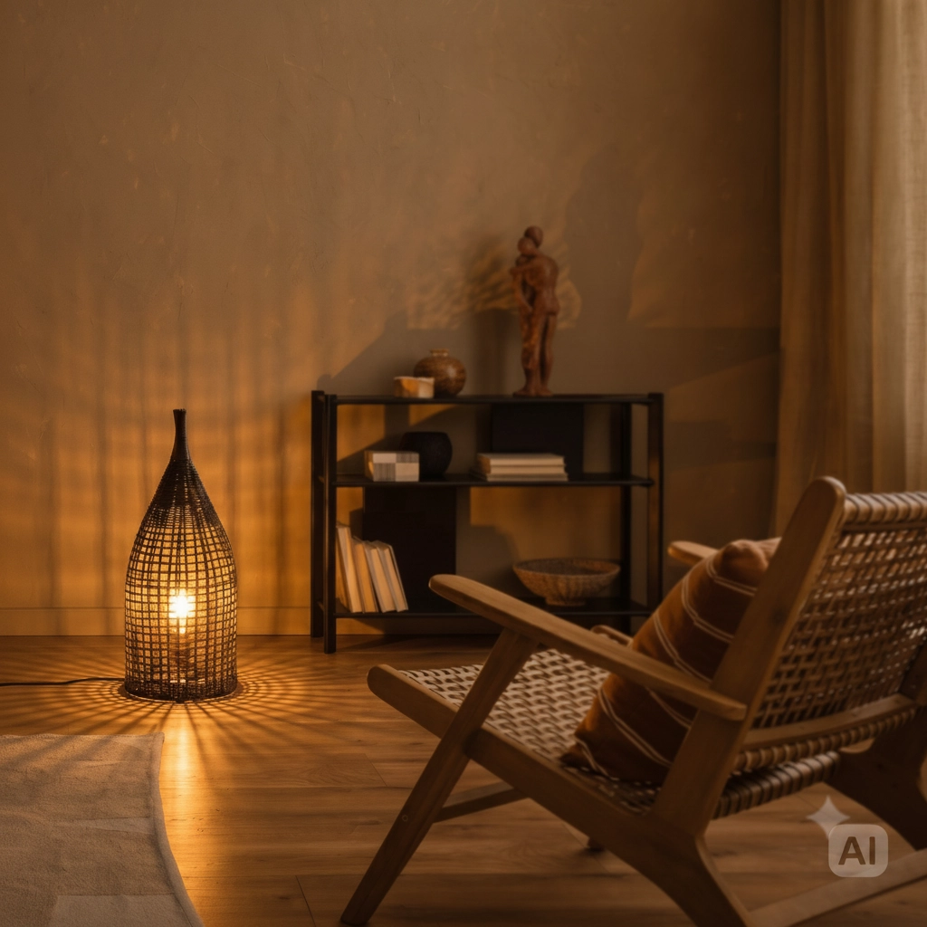 Bohemian vloerlamp Naos rotan 54,5H zwart