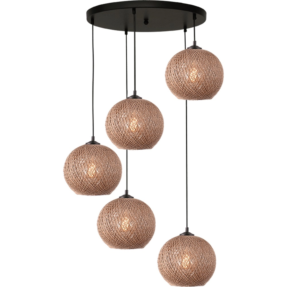 5-lichts hanglamp Corda rotan Ø 20cm rond