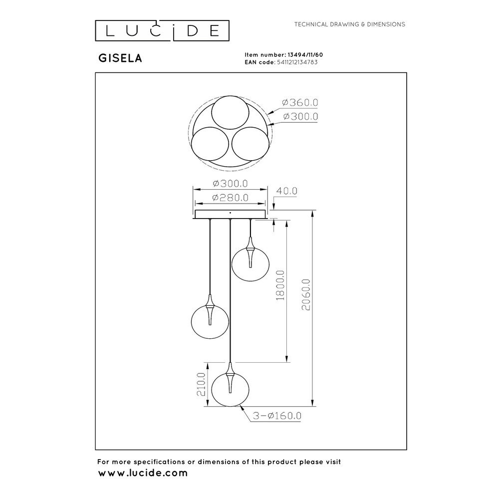 Design led hanglamp Gisela helder - 3x Ø 16cm Premium by Lucide 5411212134783
