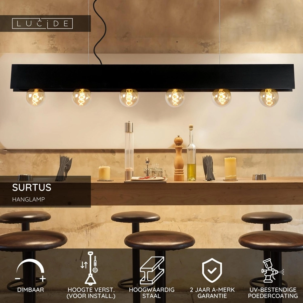 Design hanglamp Surtus 6-lichts zwart Lucide 5411212302410