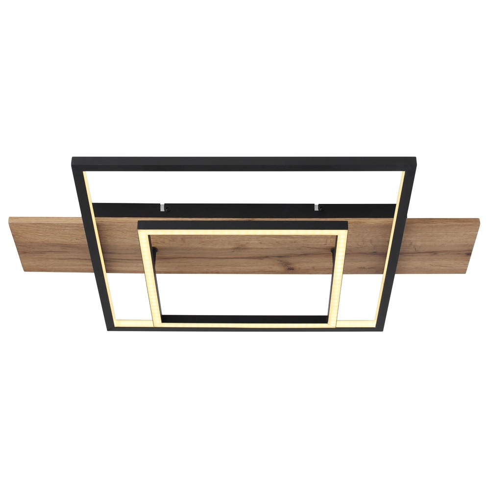 Design plafondlamp Vanni zwart met houtlook 60cm Globo 9007371451081