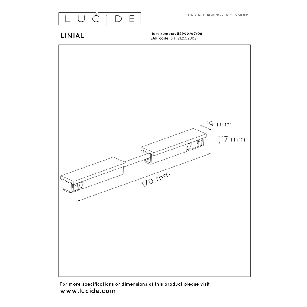 Flexibel koppelstuk 1-fase Linial mat zwart chroom Premium by Lucide 5411212552082