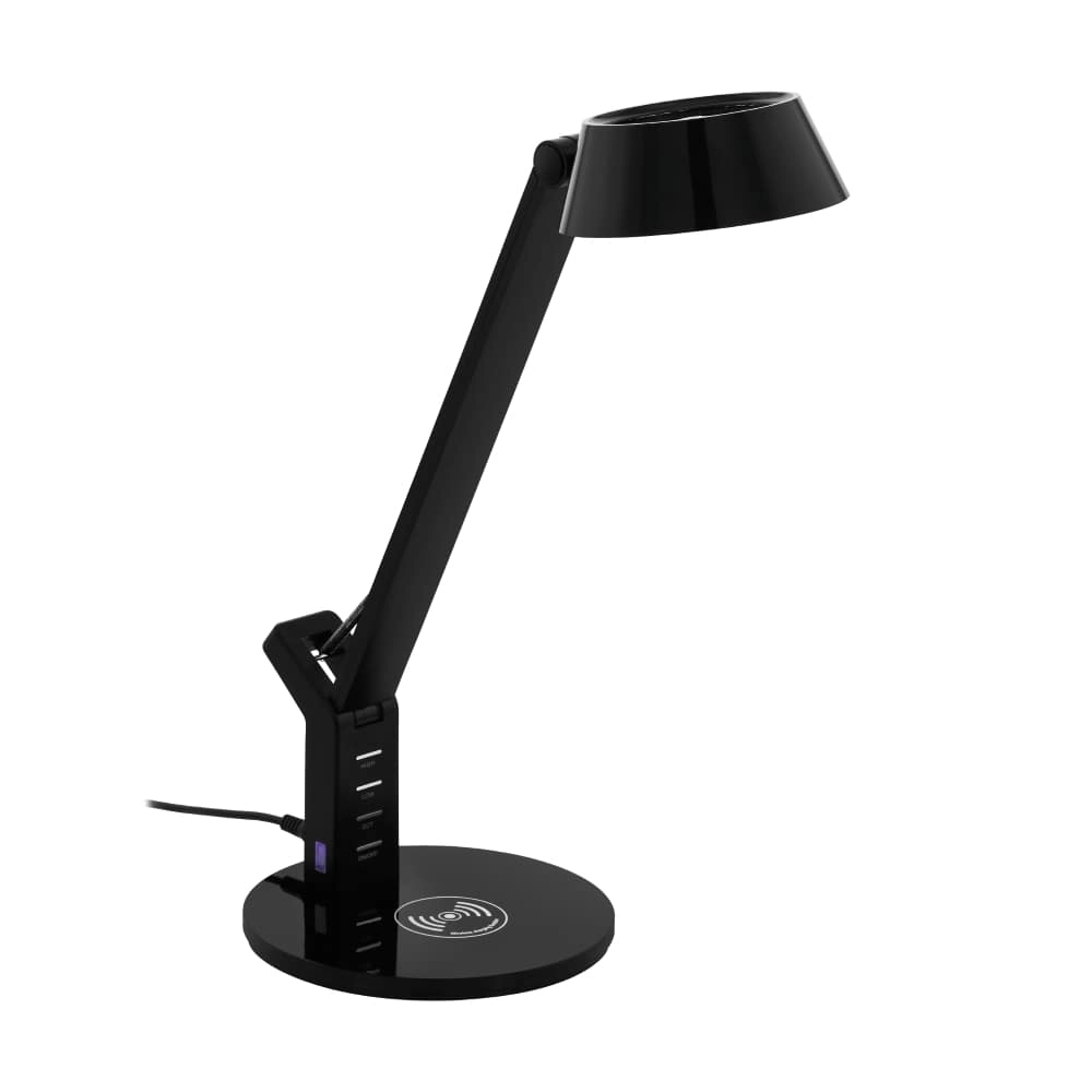 Zwarte bureaulamp Banderalo met oplaadpaneel