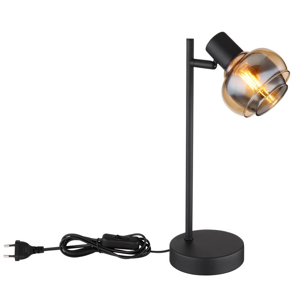 Zwarte tafellamp Tokki enkel amber smoke glas Globo 9007371452033