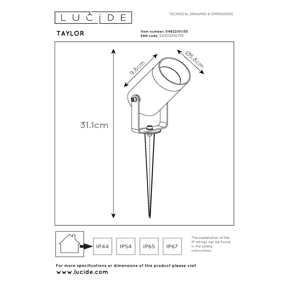 Prikspot Taylor IP65 zwart Lucide 5411212092755