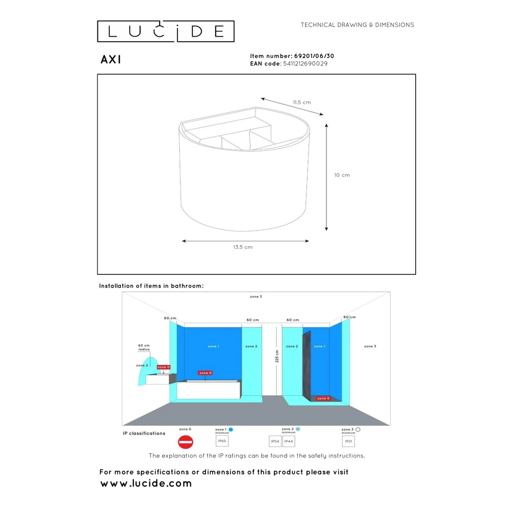 Vierkante wandspot Axi 2 x 3,5W IP54 zwart Lucide 5411212690029