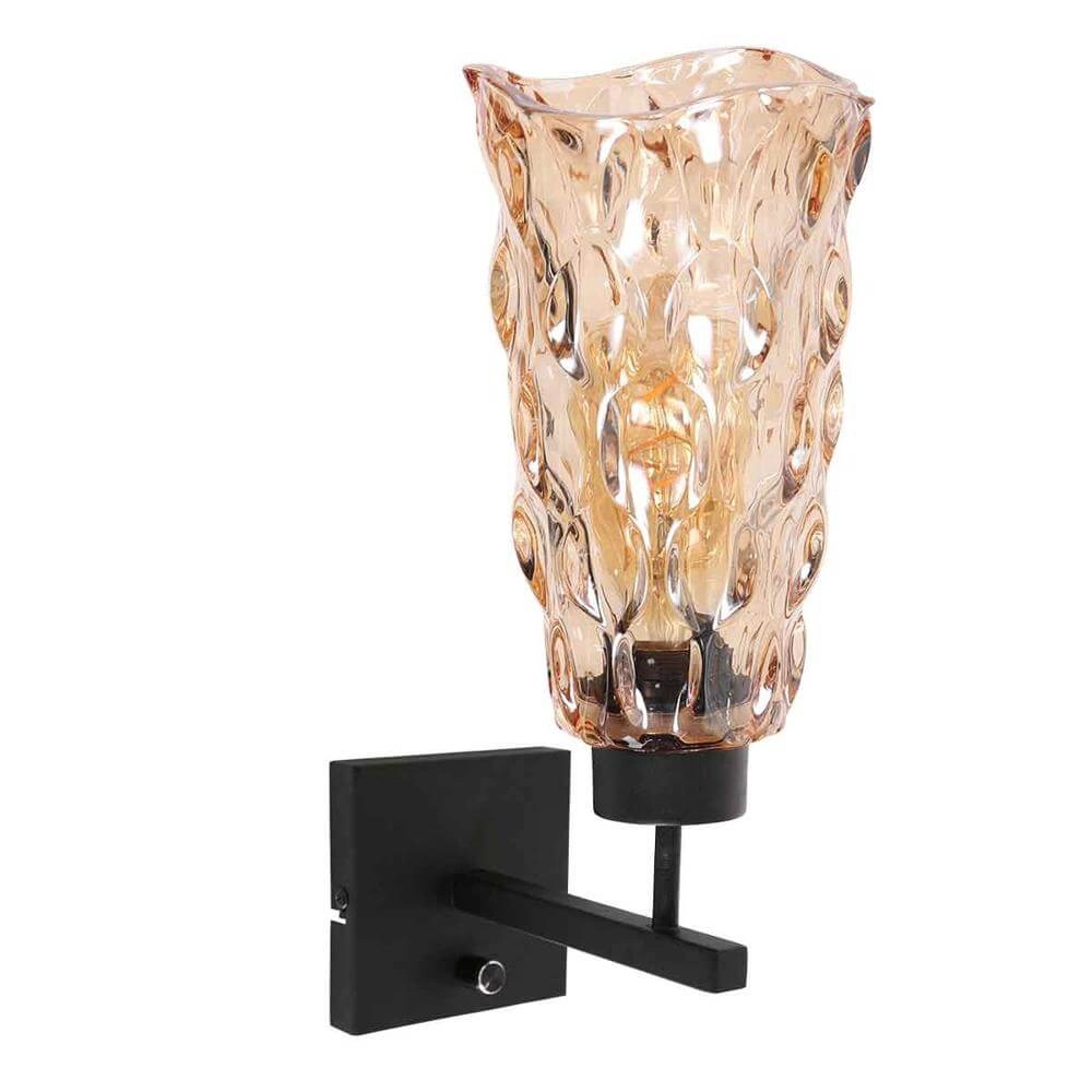 Wandlamp Stang zwart met amber glas
