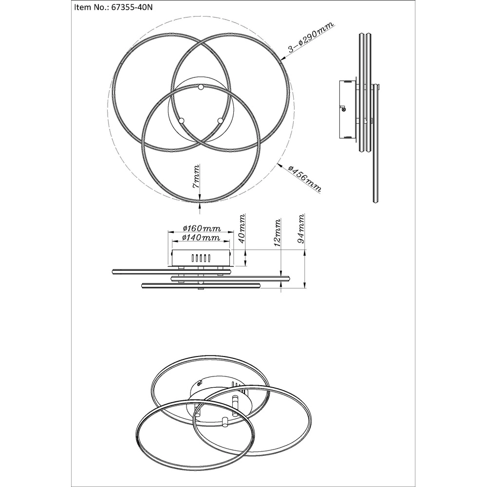 Design plafondlamp Kombos nikkel Globo 9007371533473
