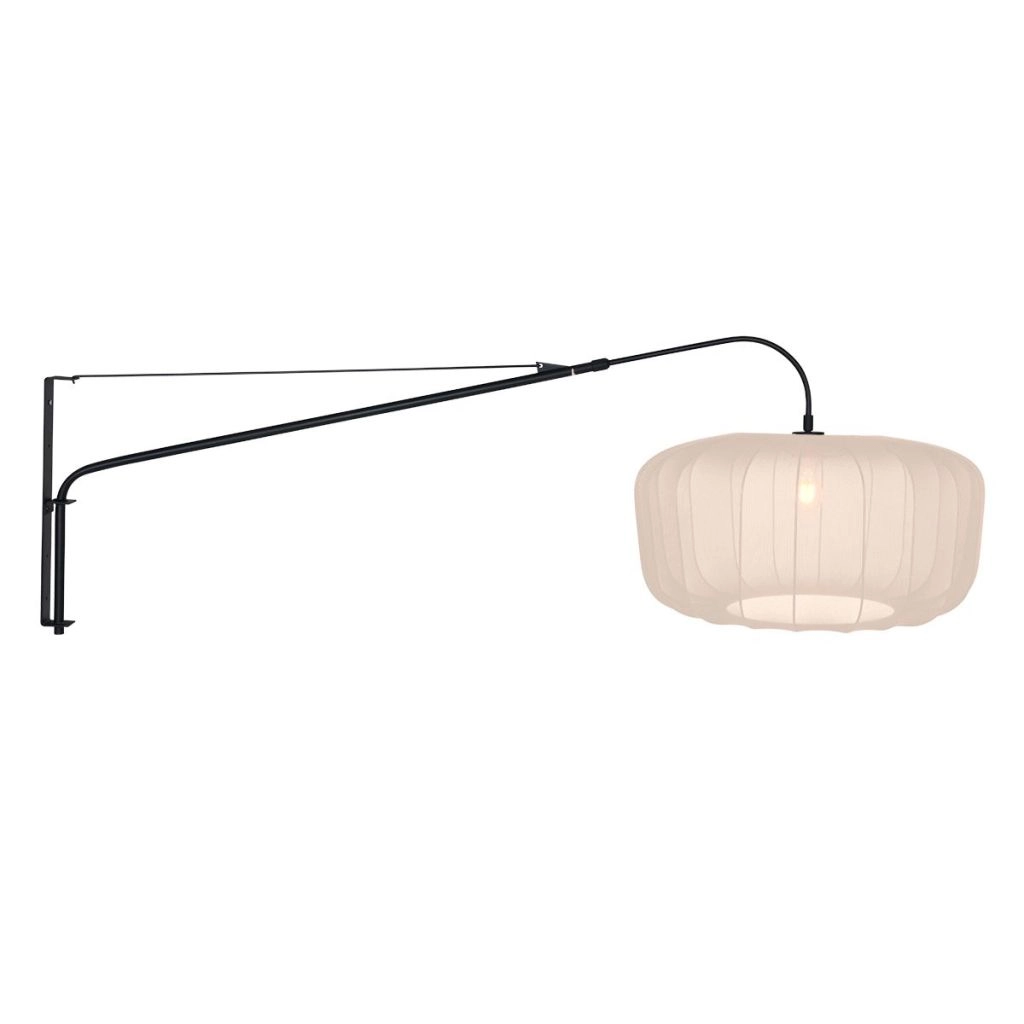 Zwarte wandlamp Vela Lino met crème kap