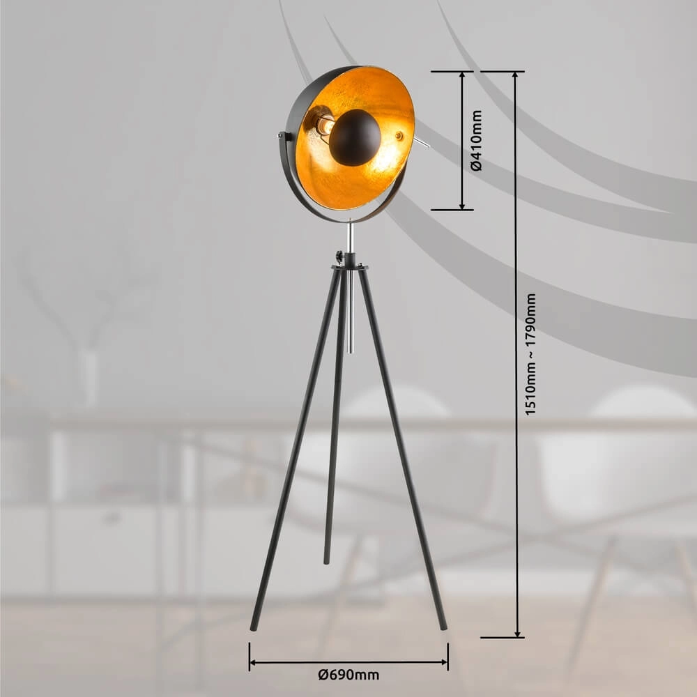 Zwarte vloerlamp Lenn met gouden binnenkant Globo 9007371342143