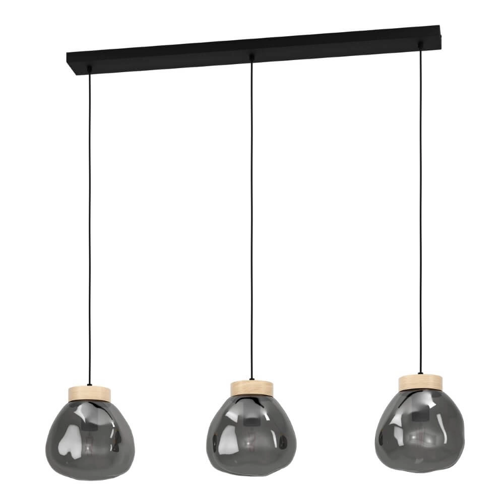3-lichts hanglamp Magacela hout met smoke glas