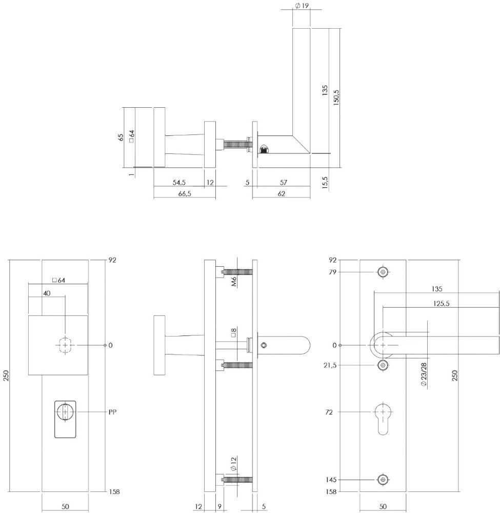 Voordeurbeslag recht Vurano PC 72mm RVS getrommeld Intersteel 8714186696668