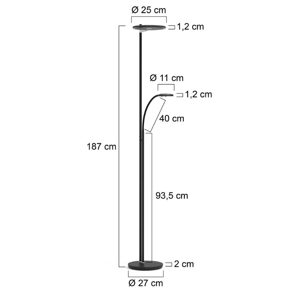 Led leeslamp 2-lichts Turound 40w - 2200-4000K - 187cm zwart smoke glas Steinhauer 8712746134827