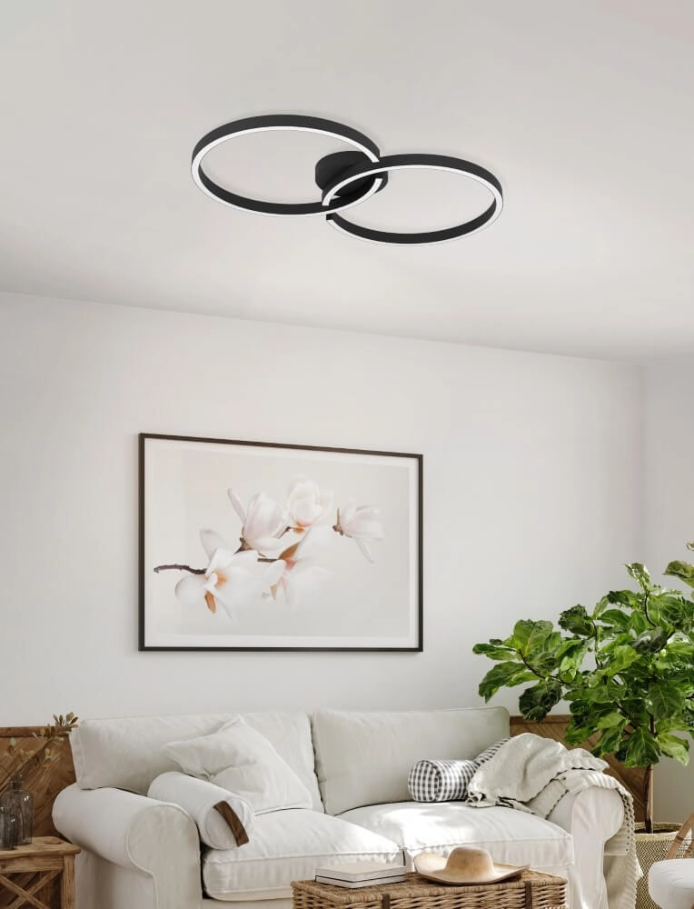 Zwarte led plafondlamp Amandolo 2-ringen Eglo 9008606275076