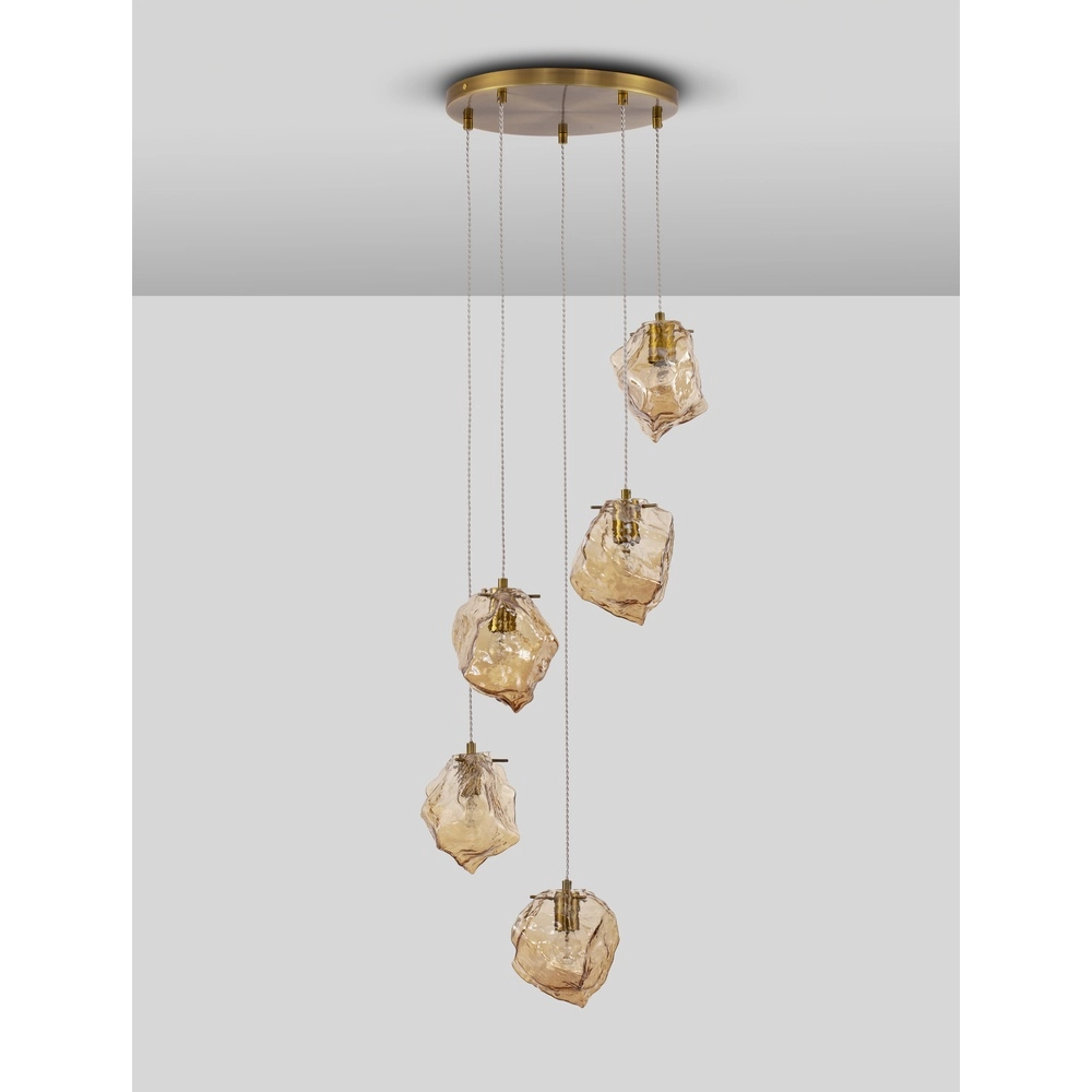 Hanglamp Odelle 5-lichts goud met amber glas Lyora 5212017434401