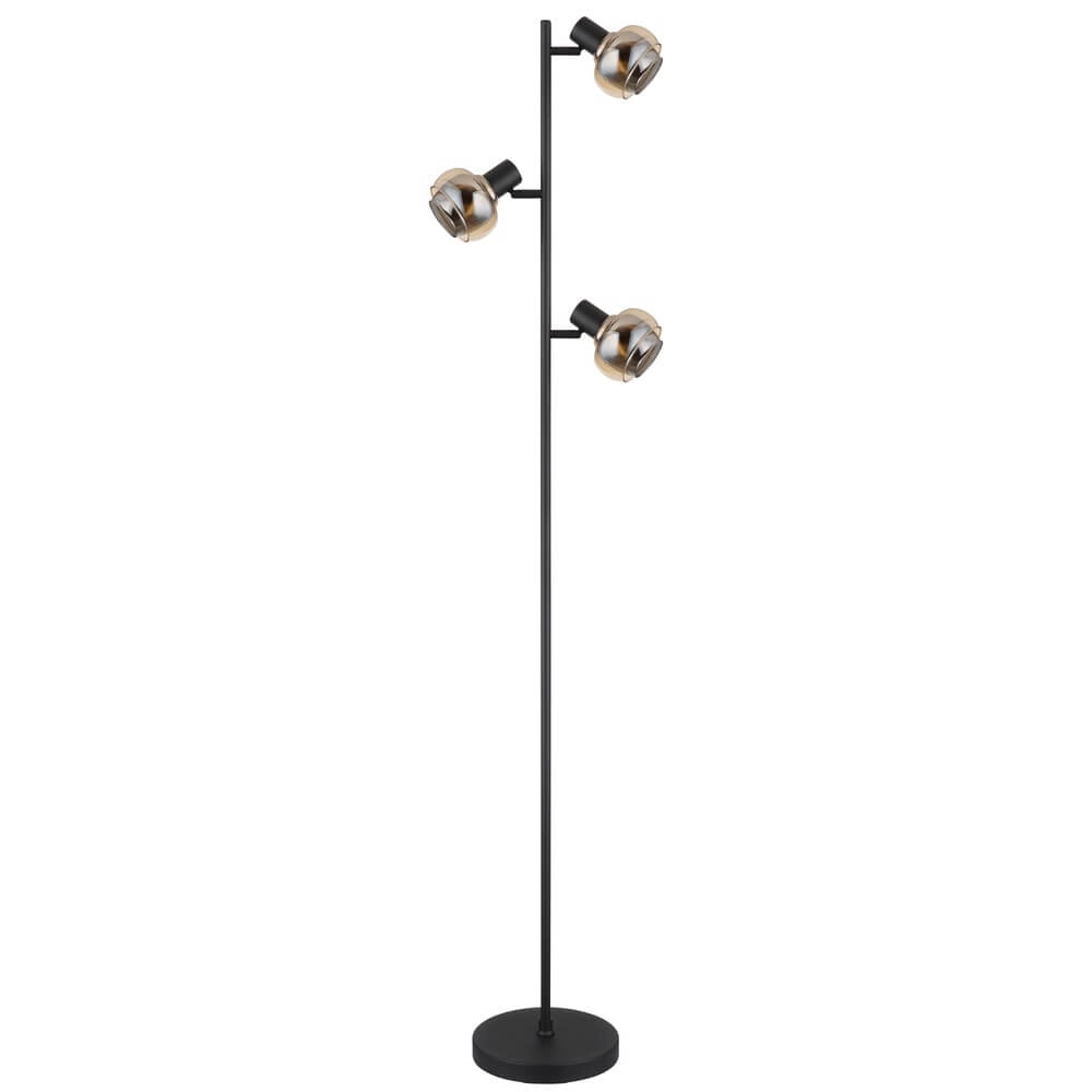 Zwarte vloerlamp Tokki 3-lichts amber smoke glas Globo 9007371449033