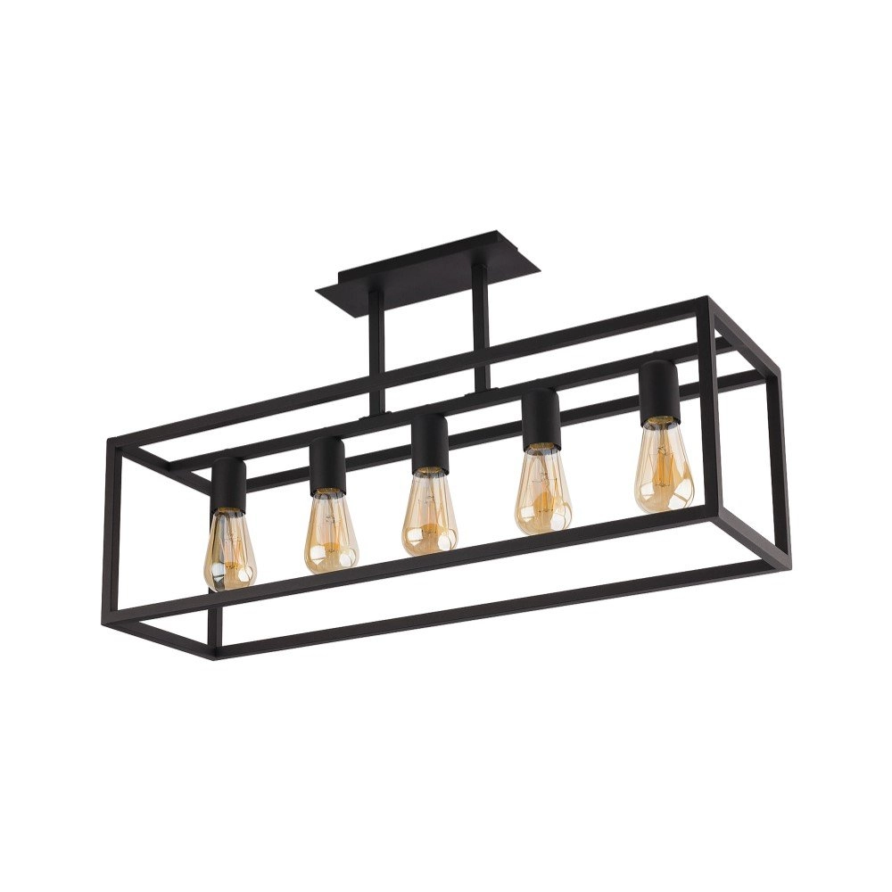 Strakke hanglamp Crate 5-lichts zwart