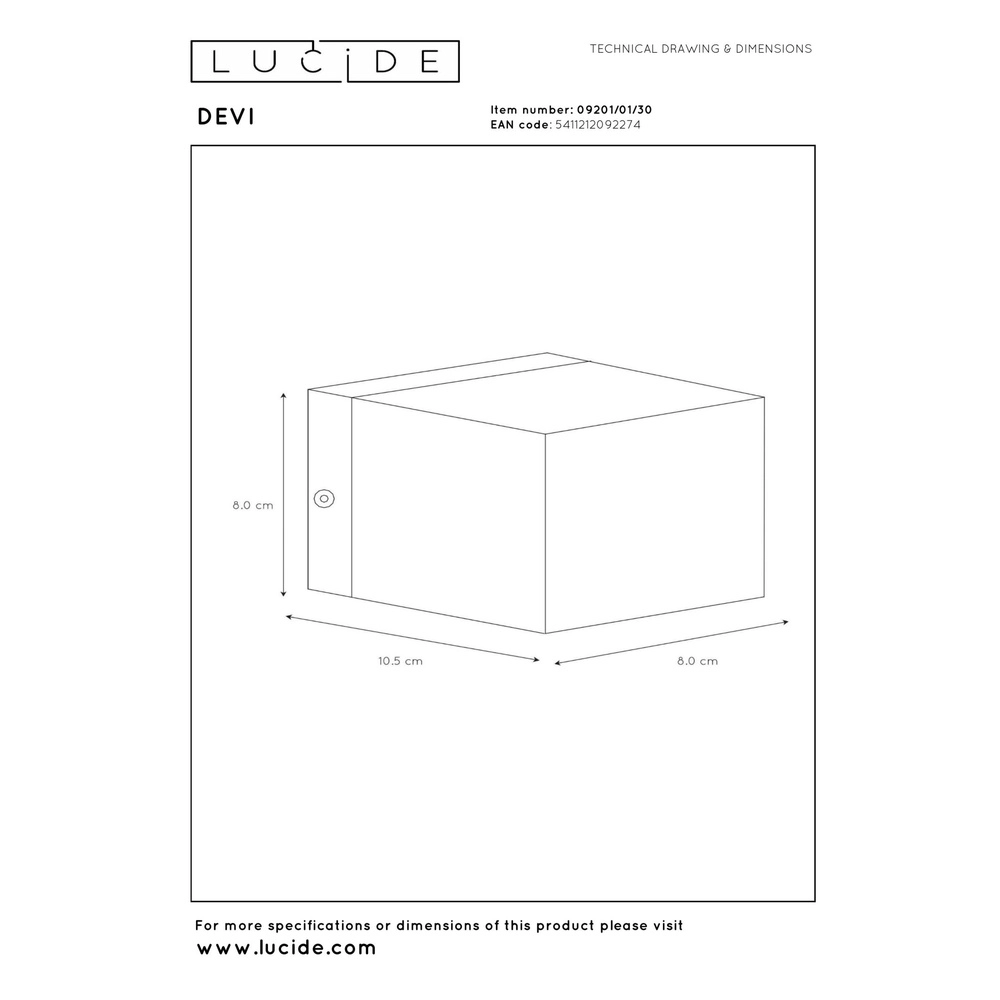 Design wandspot Devi vierkant zwart Lucide 5411212092274