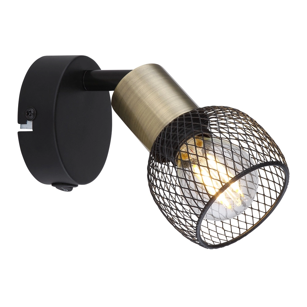 Wandlamp Fiastra zwart met gaas