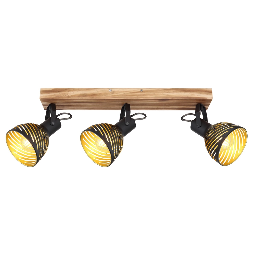 Plafondlamp Lenna 3-lichts hout met zwart Globo 9007371425686
