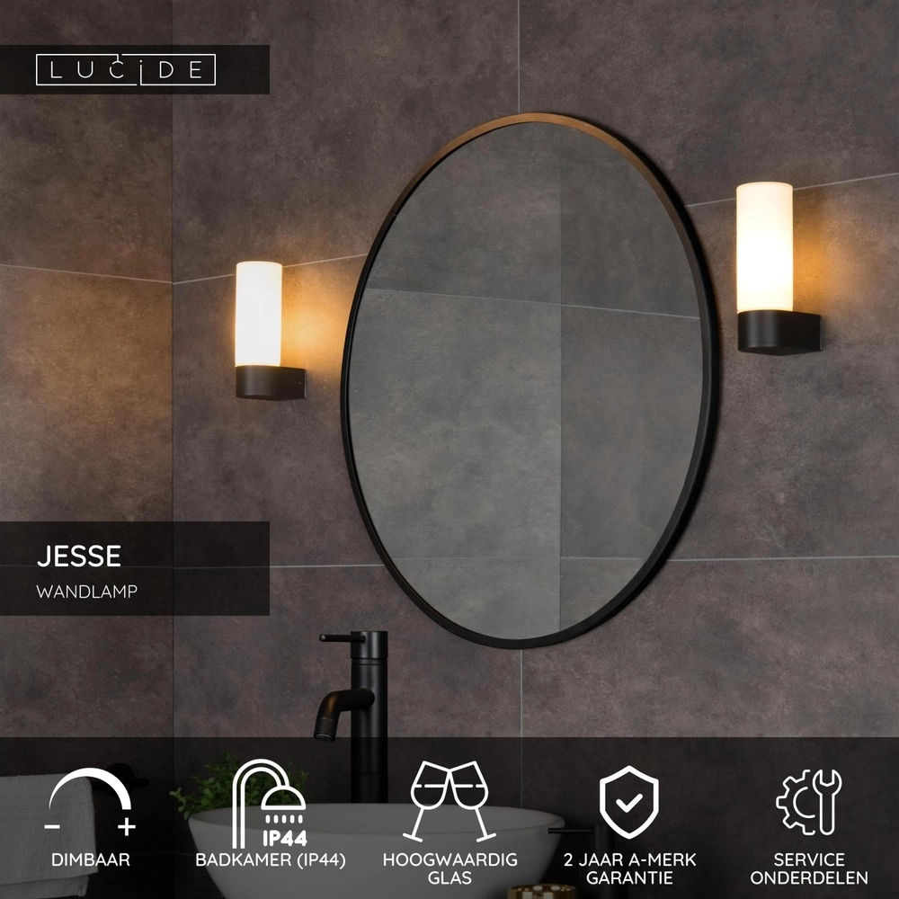Design wandlamp Jesse enkel IP44 geschikt voor badkamer Lucide 5411212040404