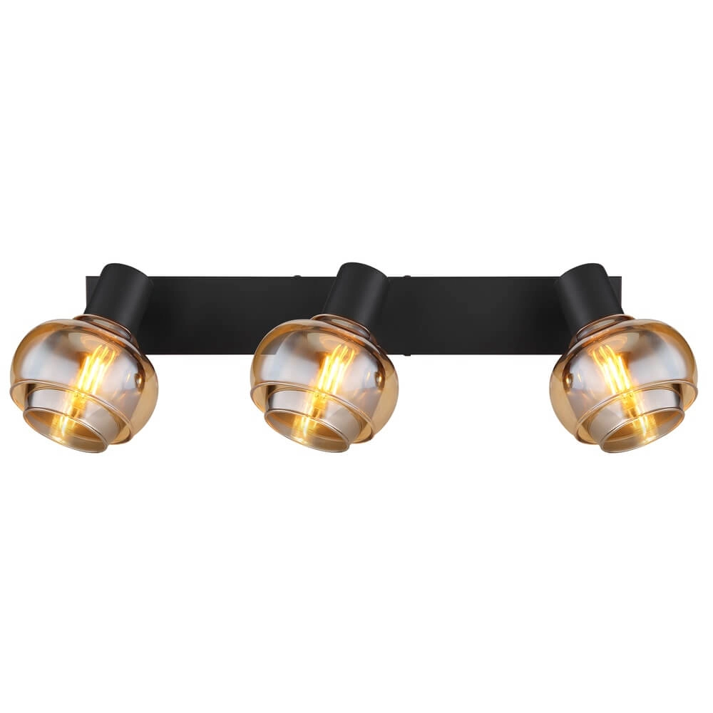 Zwarte plafondlamp Tokki 3-lichts amber smoke glas Globo 9007371458028