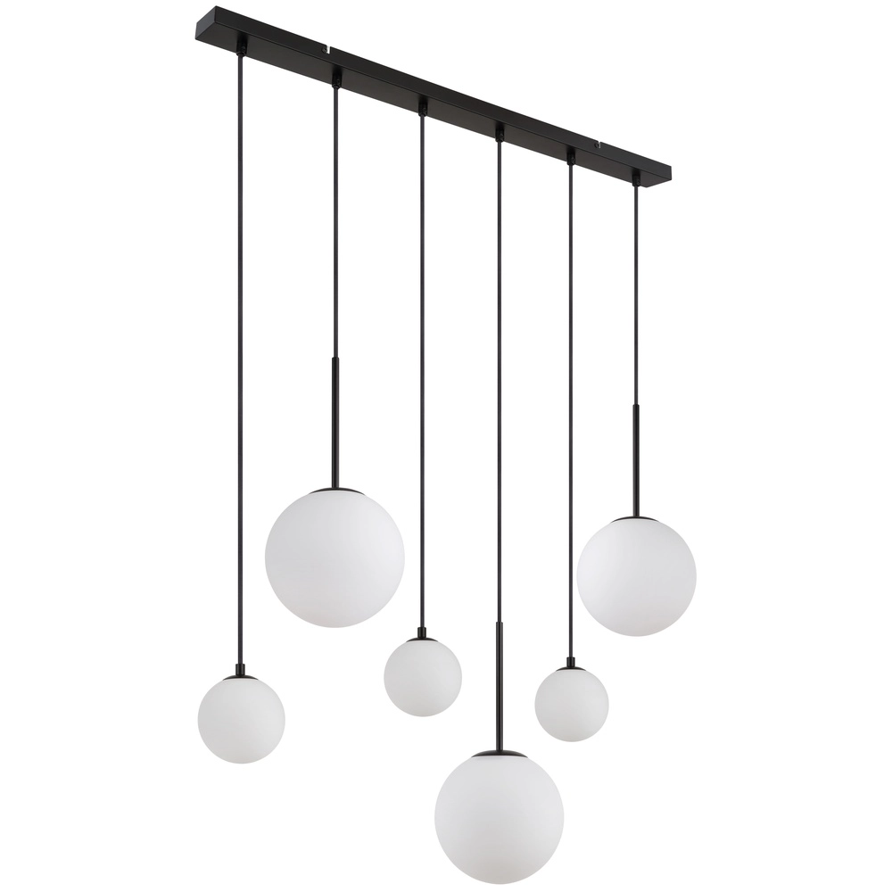 Design hanglamp Hallie 6-lichts zwart met witte bollen Globo 9007371448920